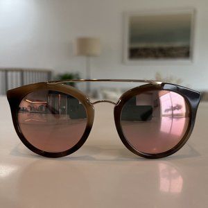 Prada Tortoise Frame Aviator Sunglasses with Rose Mirrored Lenses